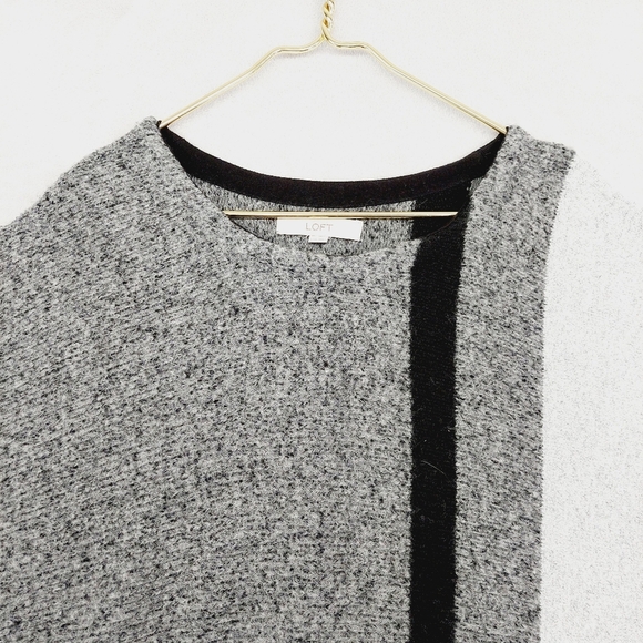 LOFT Ann Taylor Gray White Short Sleeve Poncho Casual Sweaters P3889 - Picture 2 of 9